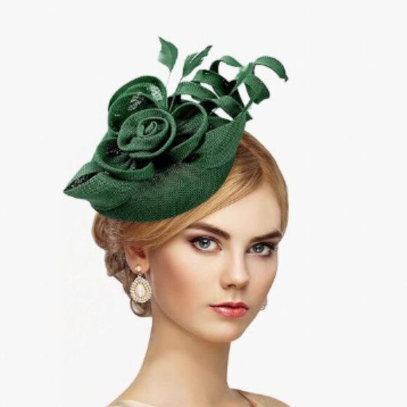 Accessories - Dark Green Fascinator Hat for Weddings and Derby